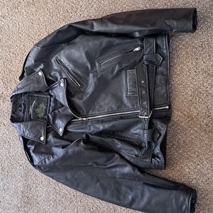 Mens medium genuine leather jacket. Authentic structure outerwear.
